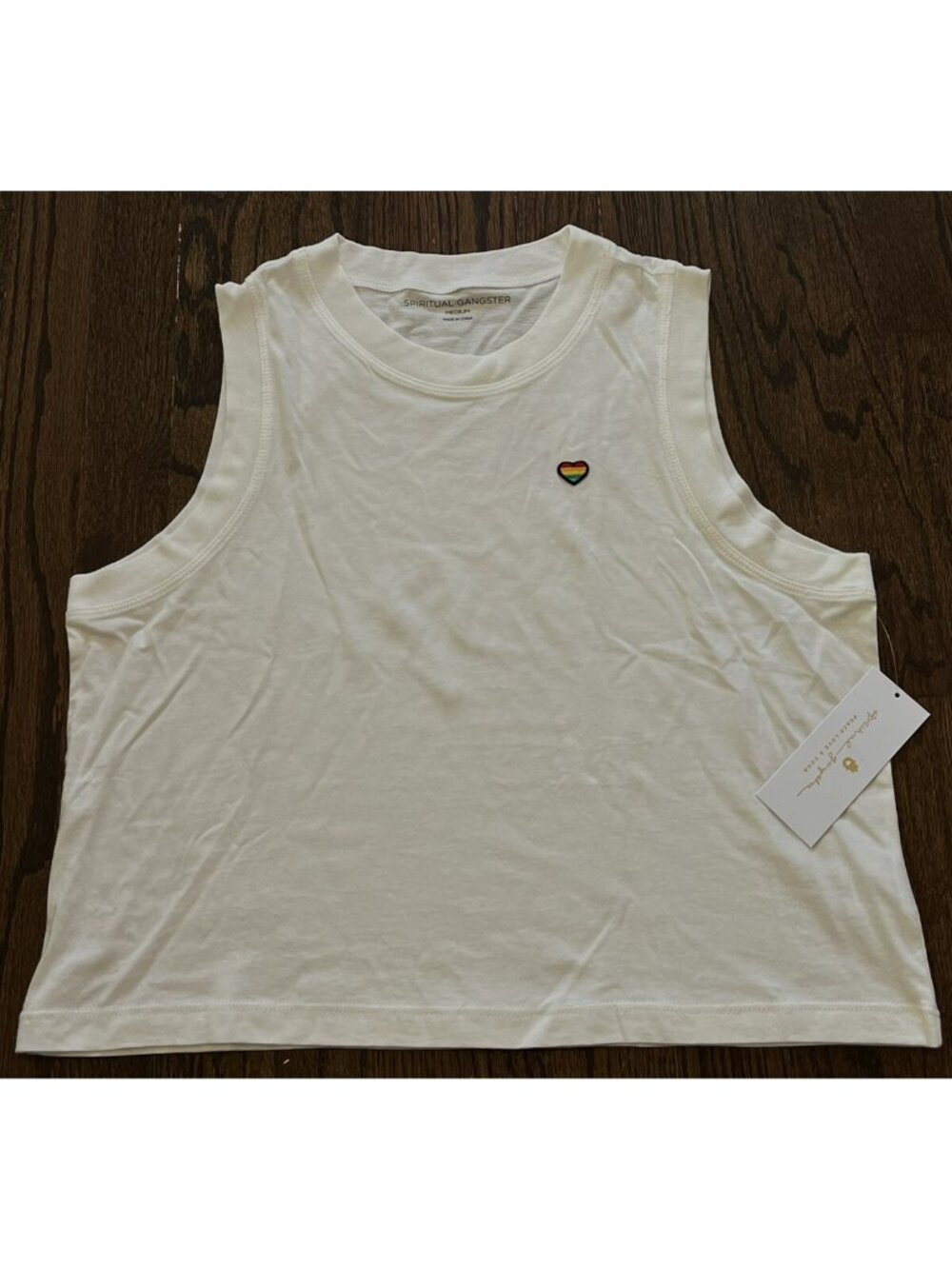 NWT Spiritual Gangster Happy Box Crop White Tank Womens Size M $58